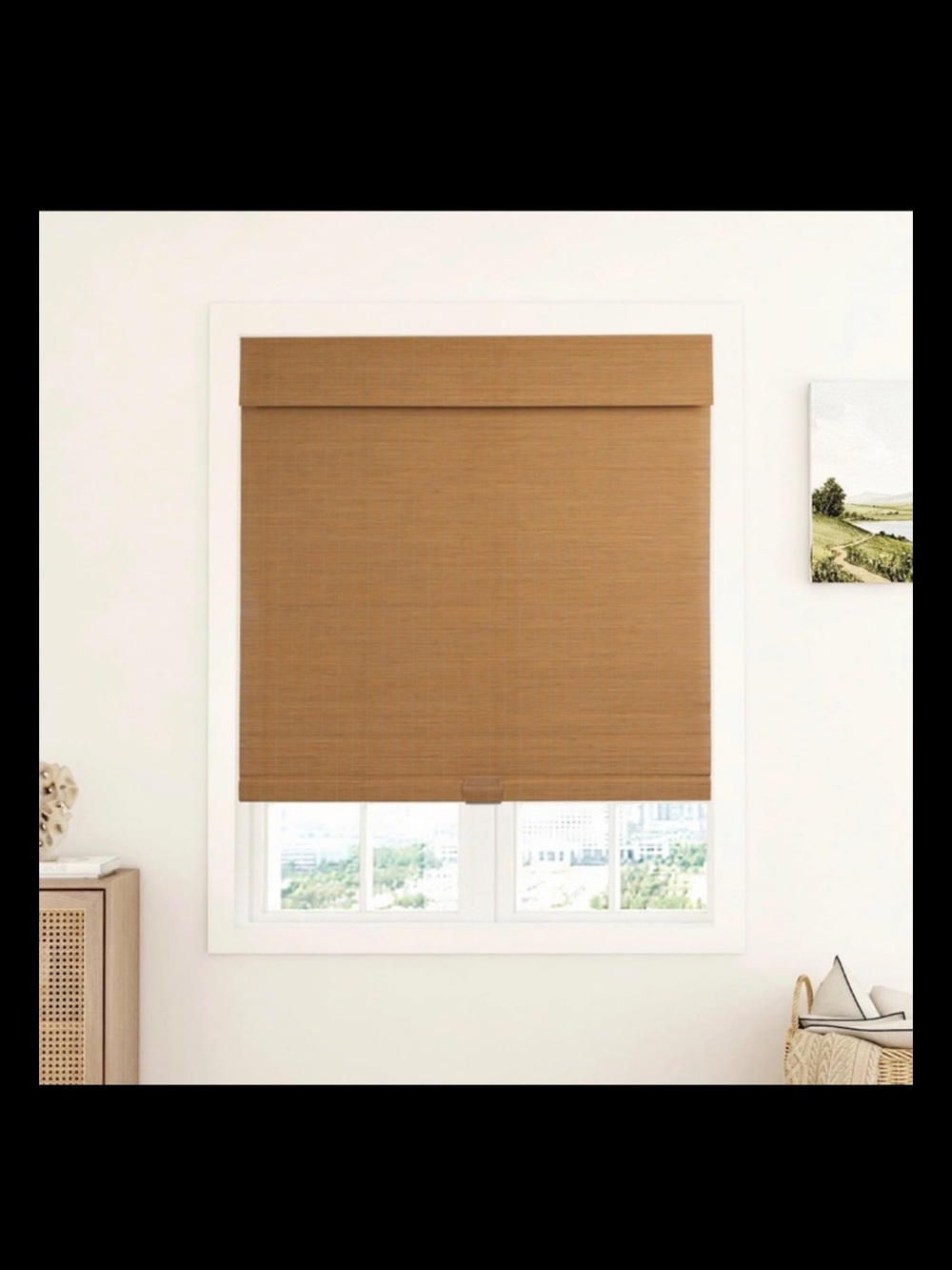 Cordless Light Filtering Natural Bamboo Roman Shade 29"W x 64"L w/Valance